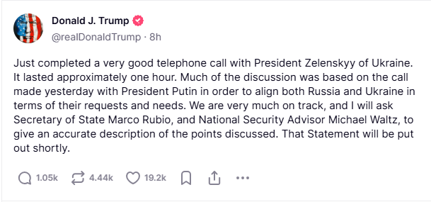 2025 03 19 TruthSocial Trump Zelensky