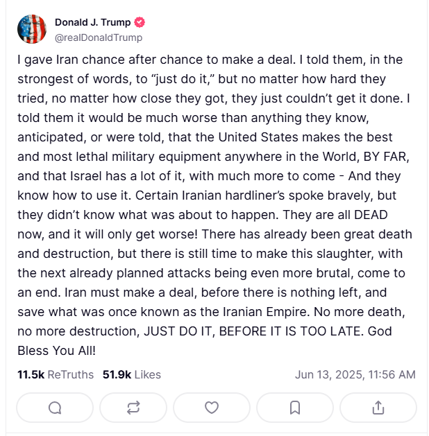 2025 06 13 TS Trump Iran