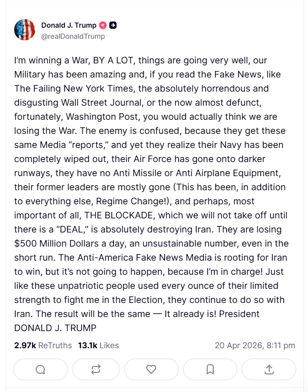 2026 04 20 TS Trump Iran Deal