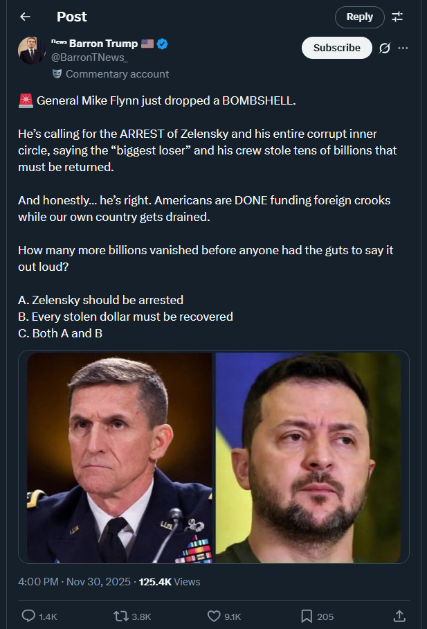 2025 11 30 X Barron Trump Ukraine Corruption