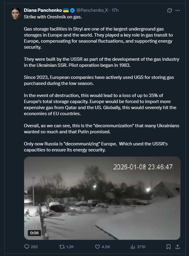 2026 01 09 X Attack Gas depot Ukraine