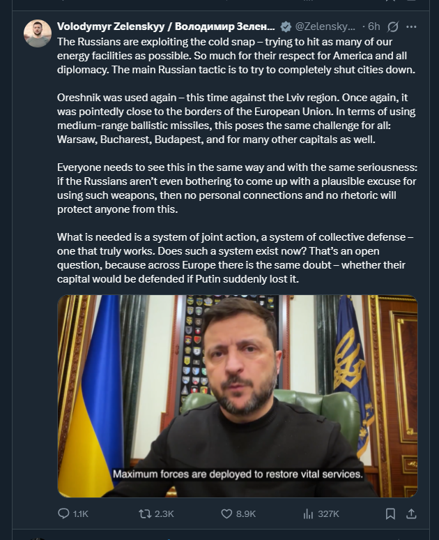 2026 01 09 X Zelensky Attack Ukraine