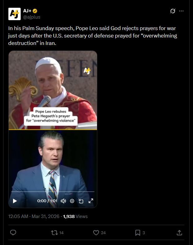 2026 03 30 X Pope Hegseth